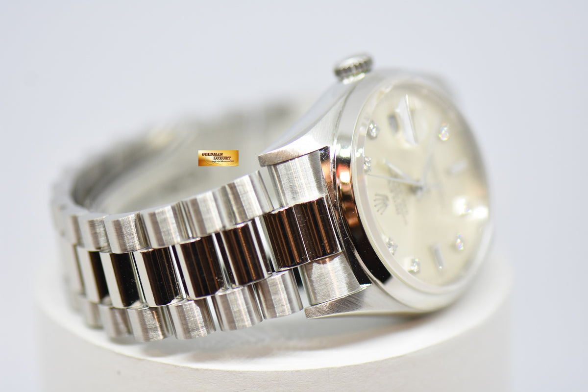 ROLEX OYSTER PERPETUAL 36mm PLATINUM IN BRACELET DIAMOND DIAL AUTOMATIC 18206 (MINT)