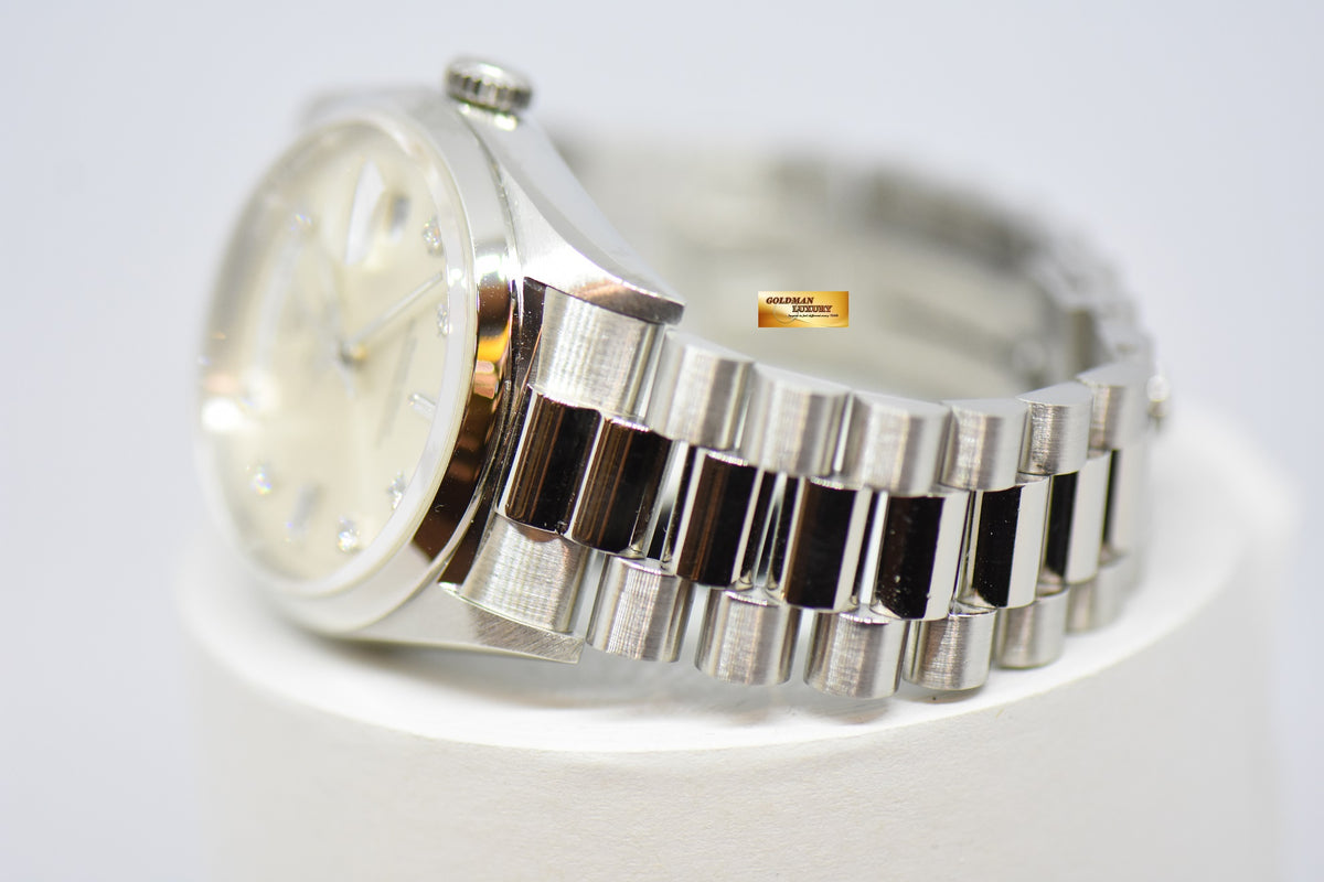 ROLEX OYSTER PERPETUAL 36mm PLATINUM IN BRACELET DIAMOND DIAL AUTOMATIC 18206 (MINT)