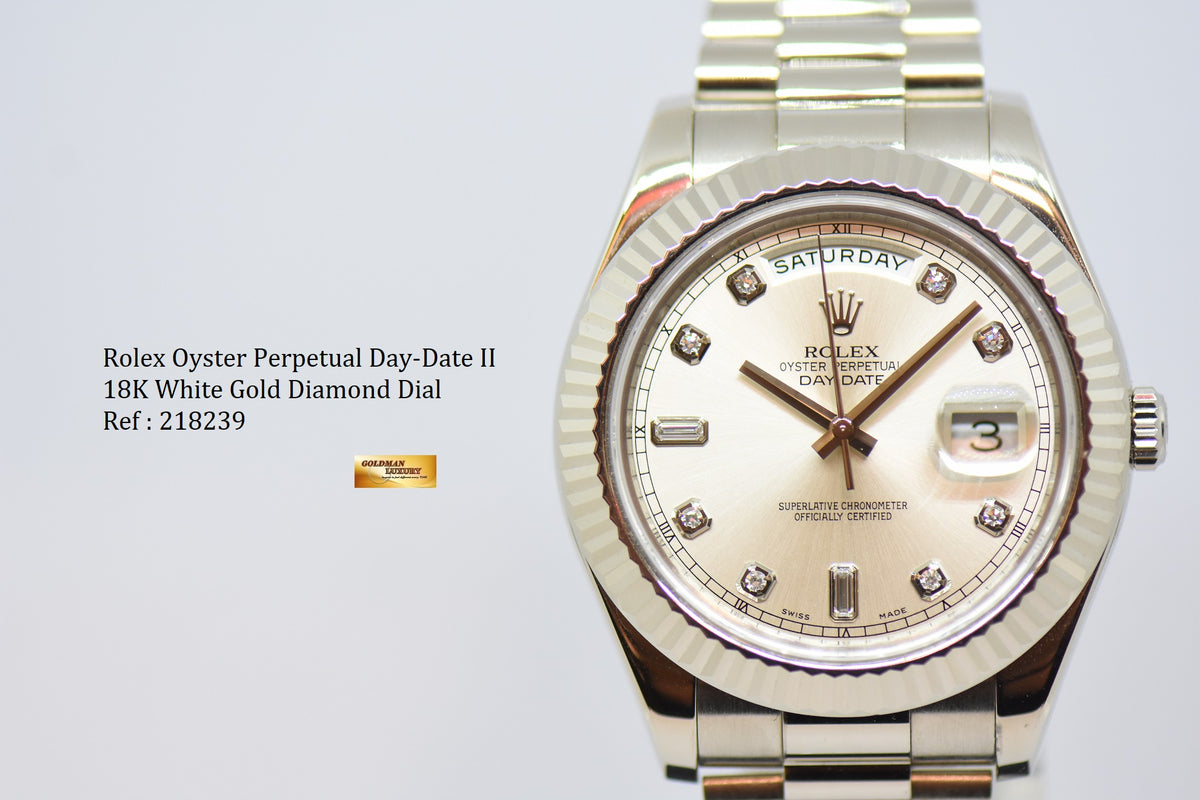 [SOLD] ROLEX OYSTER PERPETUAL DAY-DATE II 18K WHITE GOLD 41mm PRESIDENT BRACELET DIAMOND DIAL AUTOMATIC 218239 (LNIB)
