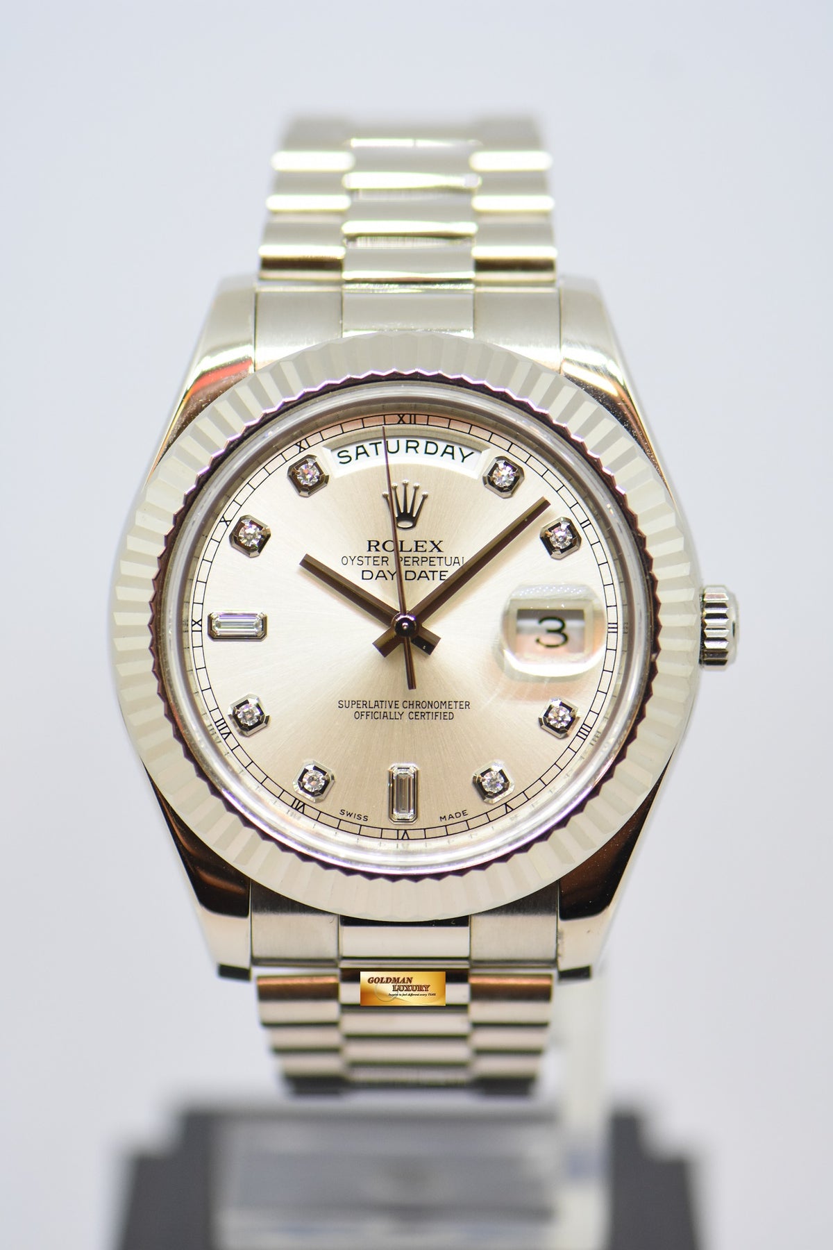 [SOLD] ROLEX OYSTER PERPETUAL DAY-DATE II 18K WHITE GOLD 41mm PRESIDENT BRACELET DIAMOND DIAL AUTOMATIC 218239 (LNIB)