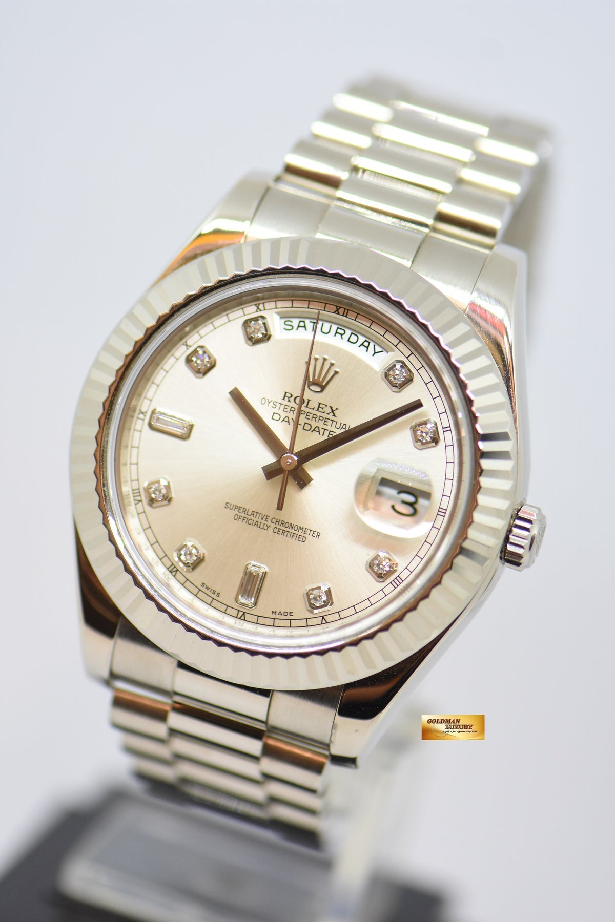 [SOLD] ROLEX OYSTER PERPETUAL DAY-DATE II 18K WHITE GOLD 41mm PRESIDENT BRACELET DIAMOND DIAL AUTOMATIC 218239 (LNIB)