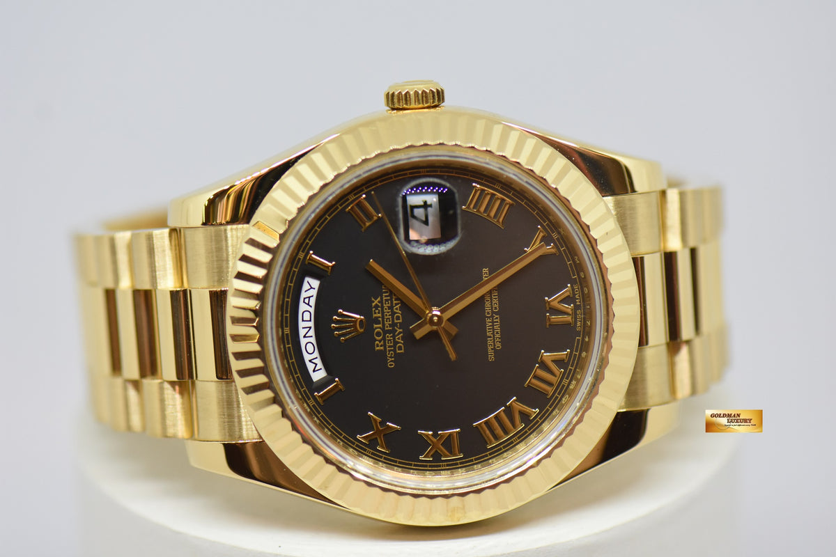 [SOLD] ROLEX OYSTER PERPETUAL DAY-DATE II 18K YELLOW GOLD 41mm PRESIDENT BRACELET BLACK DIAL AUTOMATIC 218238 (LNIB)