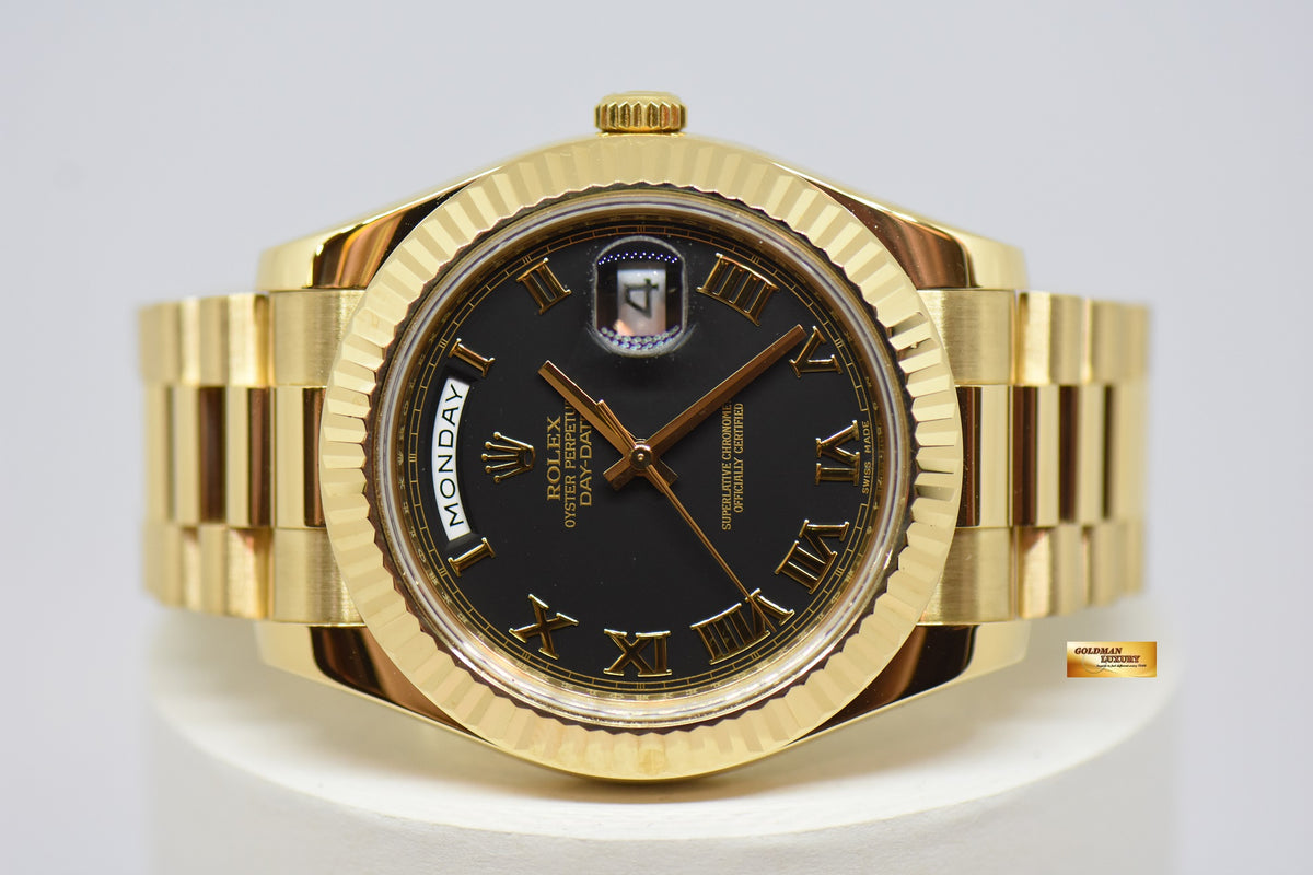 [SOLD] ROLEX OYSTER PERPETUAL DAY-DATE II 18K YELLOW GOLD 41mm PRESIDENT BRACELET BLACK DIAL AUTOMATIC 218238 (LNIB)