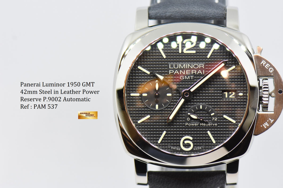 [SOLD] PANERAI LUMINOR 1950 42mm GMT POWER RESERVE P.9002 AUTOMATIC PAM 537 (MINT)