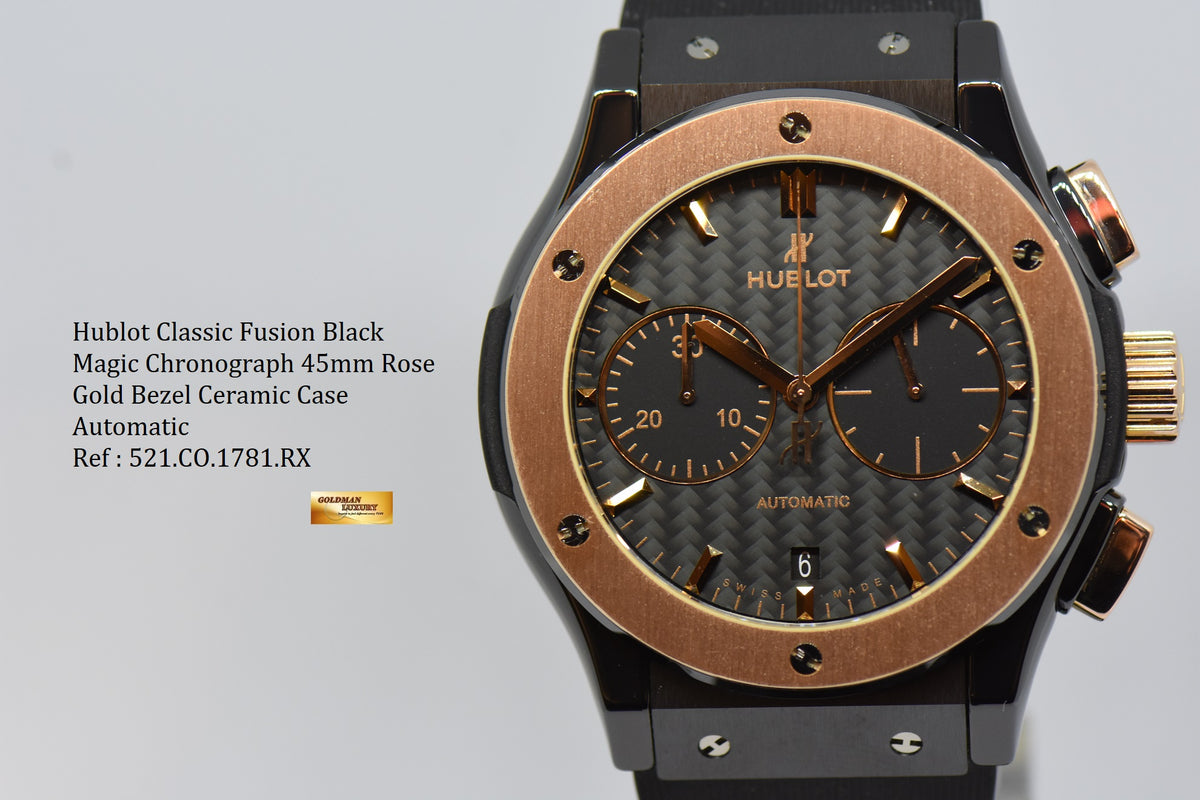 [SOLD] HUBLOT CLASSIC FUSION BLACK MAGIC CHRONOGRAPH 45mm CERAMIC IN RUBBER 521.CO.1781.RX AUTOMATIC (NEAR MINT)