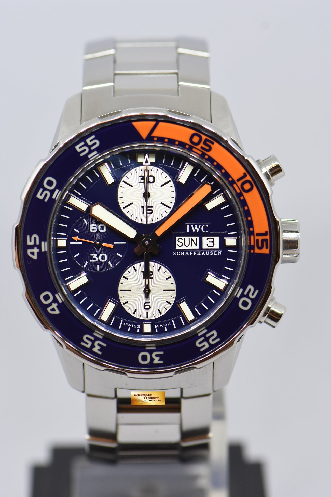 SOLD IWC AQUATIMER CHRONOGRAPH 46mm BLUE DAY DATE AUTOMATIC IW3767 0 Goldman Luxury