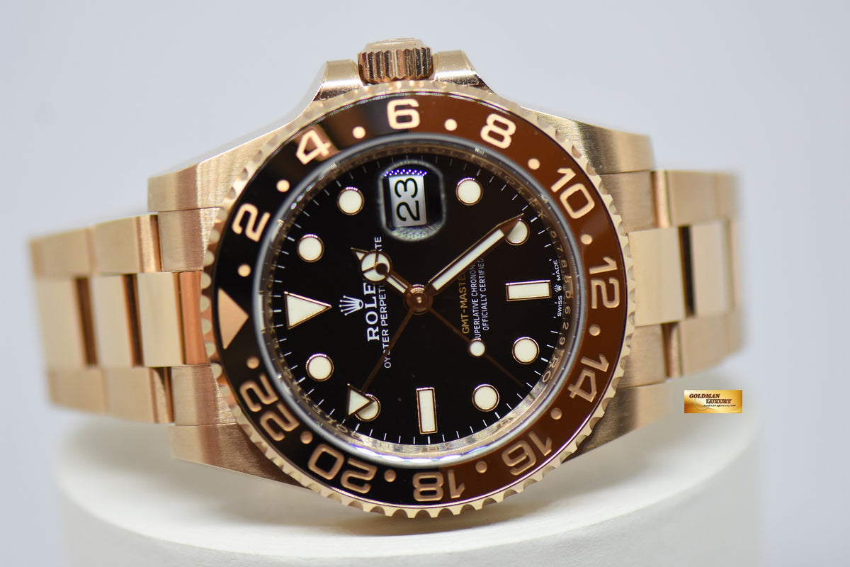 [SOLD] ROLEX OYSTER PERPETUAL GMT-MASTER II “ROOT BEER” EVEROSE GOLD IN BRACELET 126715CHNR (LNIB)