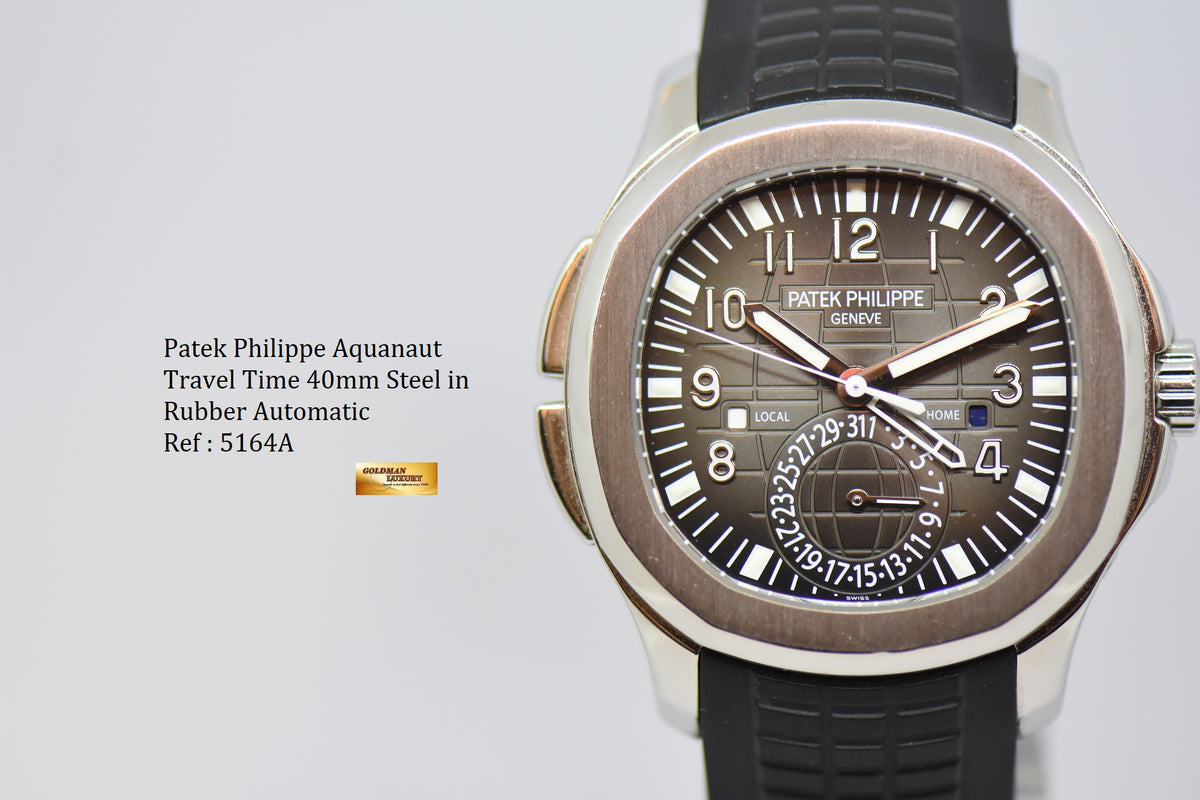 [SOLD] PATEK PHILIPPE AQUANAUT TRAVEL TIME 40mm STEEL IN RUBBER 5164A AUTOMATIC (MINT)