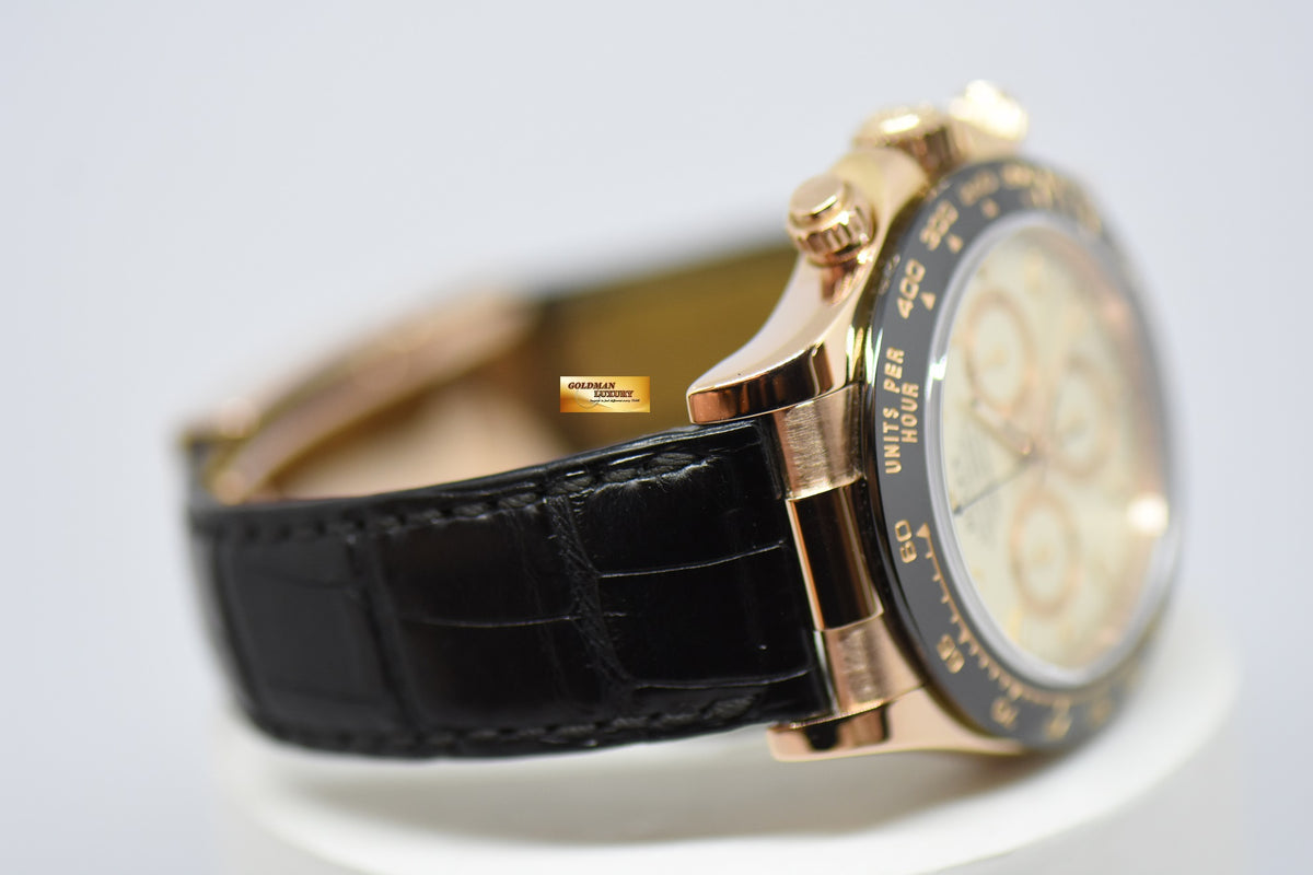 [SOLD] ROLEX OYSTER PERPETUAL DAYTONA ROSE GOLD IN LEATHER WHITE DIAL CERAMIC BEZEL 116515LN (MINT)