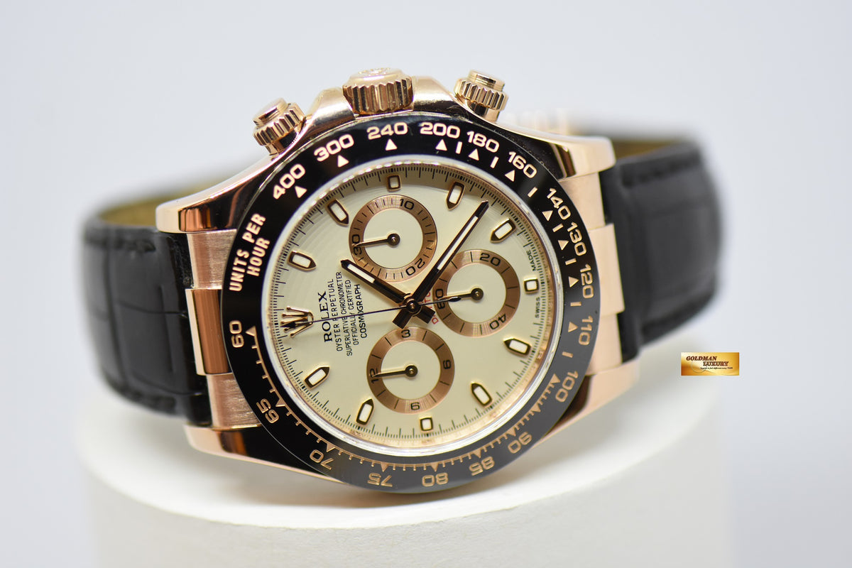 [SOLD] ROLEX OYSTER PERPETUAL DAYTONA ROSE GOLD IN LEATHER WHITE DIAL CERAMIC BEZEL 116515LN (MINT)