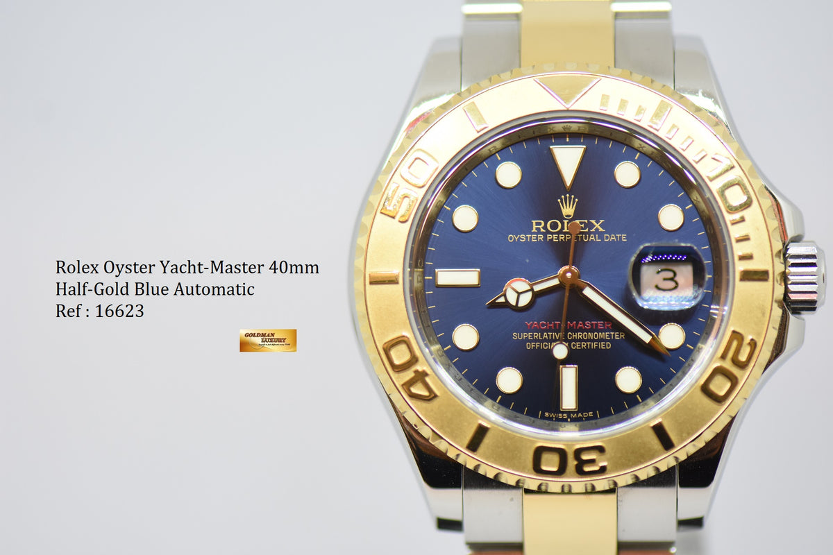 [SOLD] ROLEX OYSTER PERPETUAL YACHT-MASTER 40mm HALF-GOLD BLUE DIAL 16623 (MINT)
