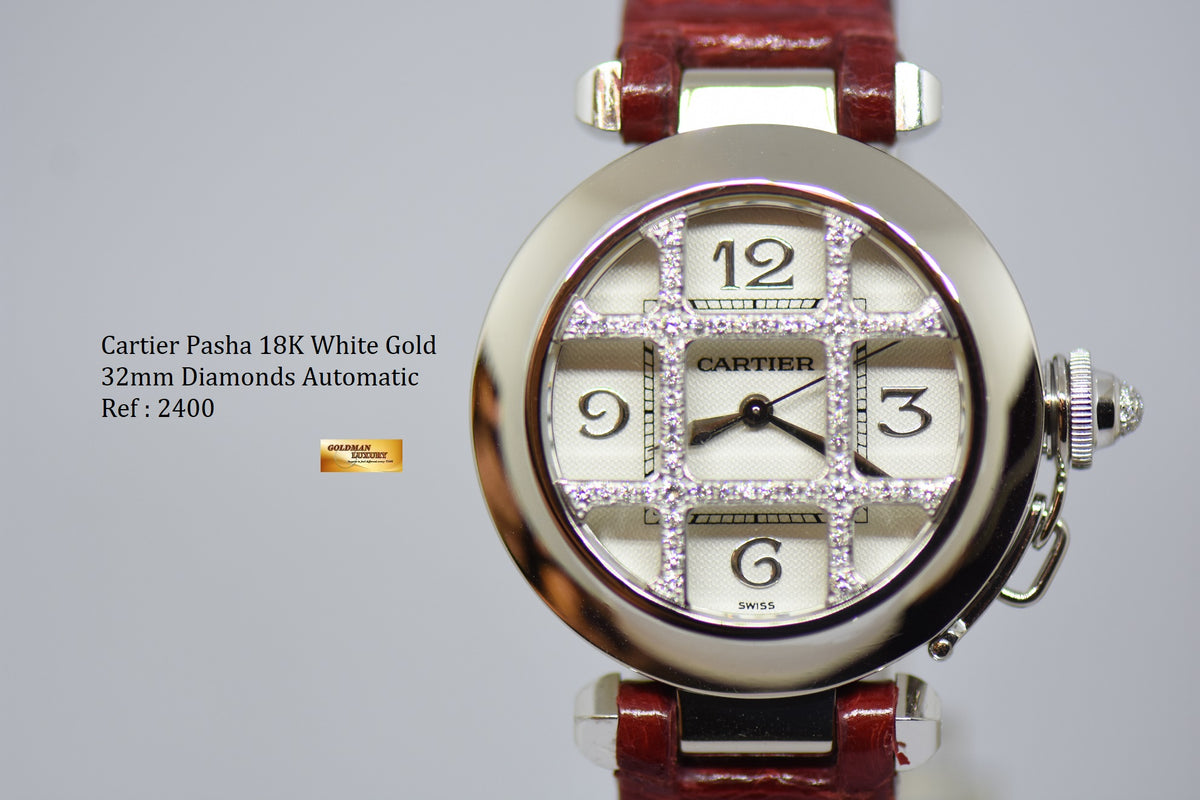 [SOLD] CARTIER PASHA 32mm 18K WHITE GOLD DIAMONDS AUTOMATIC (MINT)