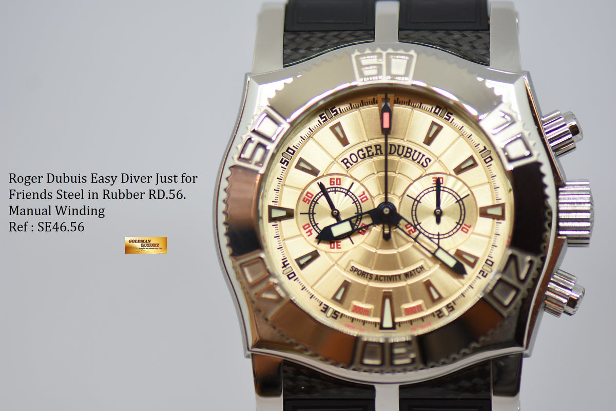 [SOLD] ROGER DUBUIS EASY DIVER JUST FOR FRIENDS 46mm STEEL IN RUBBER RD56 MANUAL WINDING SE46.56 (MINT)