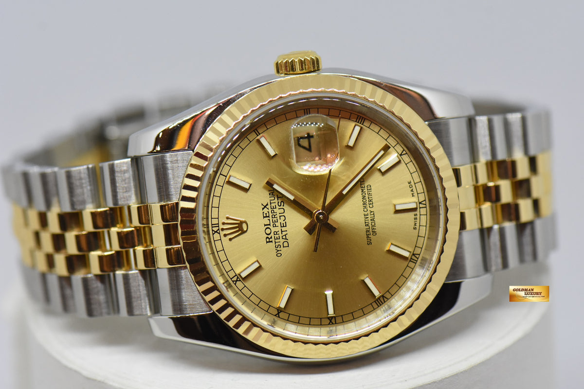 [SOLD] ROLEX OYSTER PERPETUAL DATEJUST 36 HALF-GOLD IN JUBILEE GOLD DIAL 116233 (MINT)