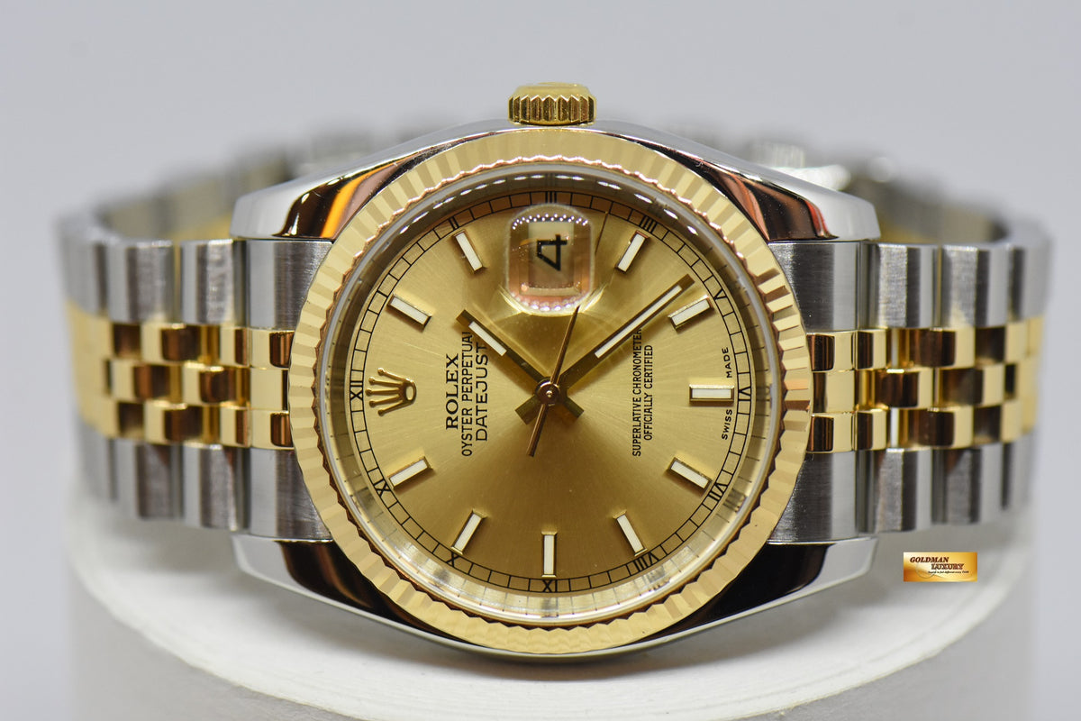 [SOLD] ROLEX OYSTER PERPETUAL DATEJUST 36 HALF-GOLD IN JUBILEE GOLD DIAL 116233 (MINT)