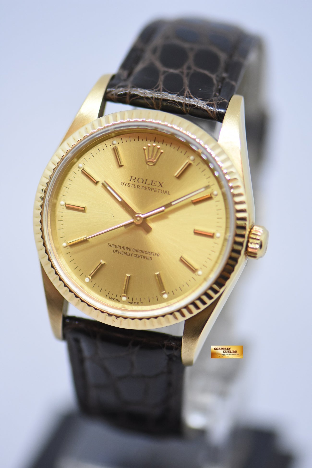 ROLEX オイスター SOLD] ROLEX OYSTER PERPETUAL 34mm 18K YELLOW GOLD GOLD DIAL 14238