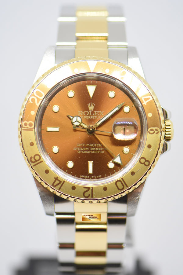[SOLD] ROLEX OYSTER PERPETUAL GMT-MASTER II 40mm HALF-GOLD ROOT BEER BROWN 16713 (MINT)