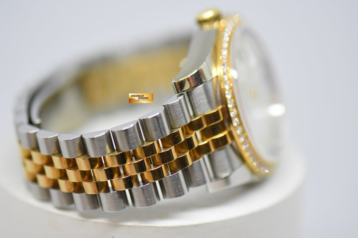 [SOLD] ROLEX OYSTER PERPETUAL DATEJUST 36mm HALF-GOLD MOP DIAL ORIGINAL DIAMOND BEZEL 116243 (NEAR MINT)