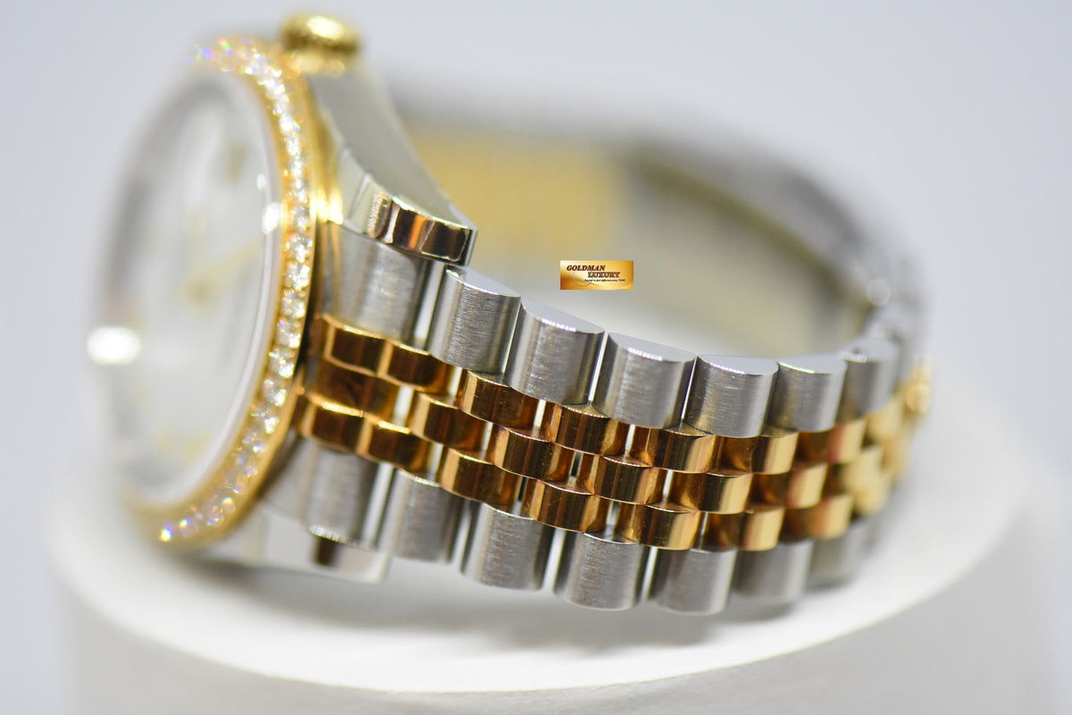 [SOLD] ROLEX OYSTER PERPETUAL DATEJUST 36mm HALF-GOLD MOP DIAL ORIGINAL DIAMOND BEZEL 116243 (NEAR MINT)