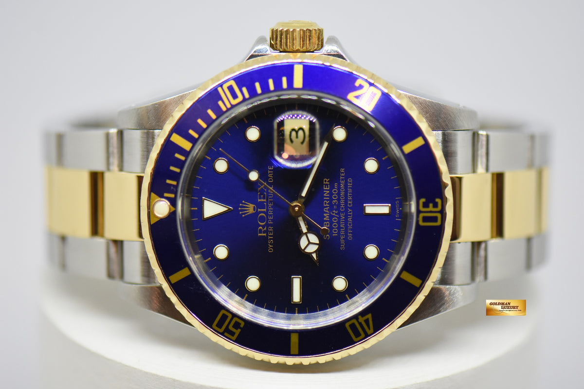 [SOLD] ROLEX OYSTER PERPETUAL SUBMARINER SUNBURST BLUE 40mm HALF-GOLD IN BRACELET 16613LB (MINT)