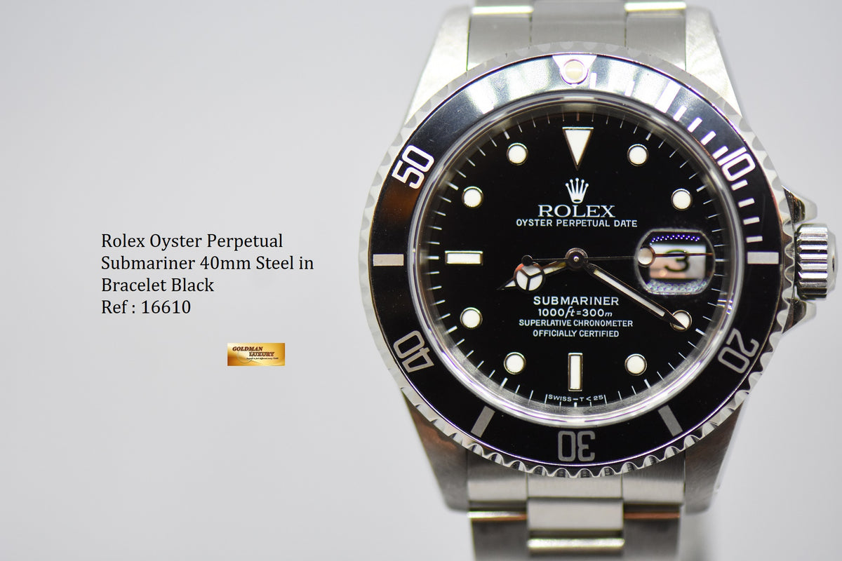 [SOLD] ROLEX OYSTER PERPETUAL SUBMARINER STEEL IN BRACELET 40mm BLACK 16610 (MINT)