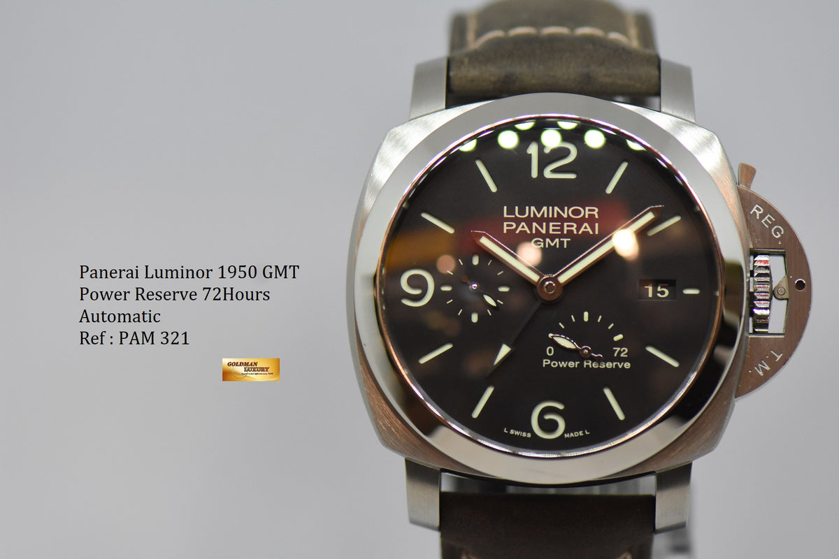 [SOLD] PANERAI LUMINOR 1950 GMT POWER RESERVE 44mm P.9000 AUTOMATIC PAM 321 (MINT)