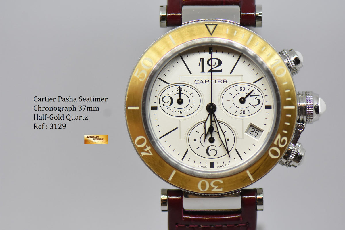 [SOLD] CARTIER PASHA SEATIMER 37mm CHRONOGRAPH HALF-GOLD QUARTZ 3129 (NEAR MINT)
