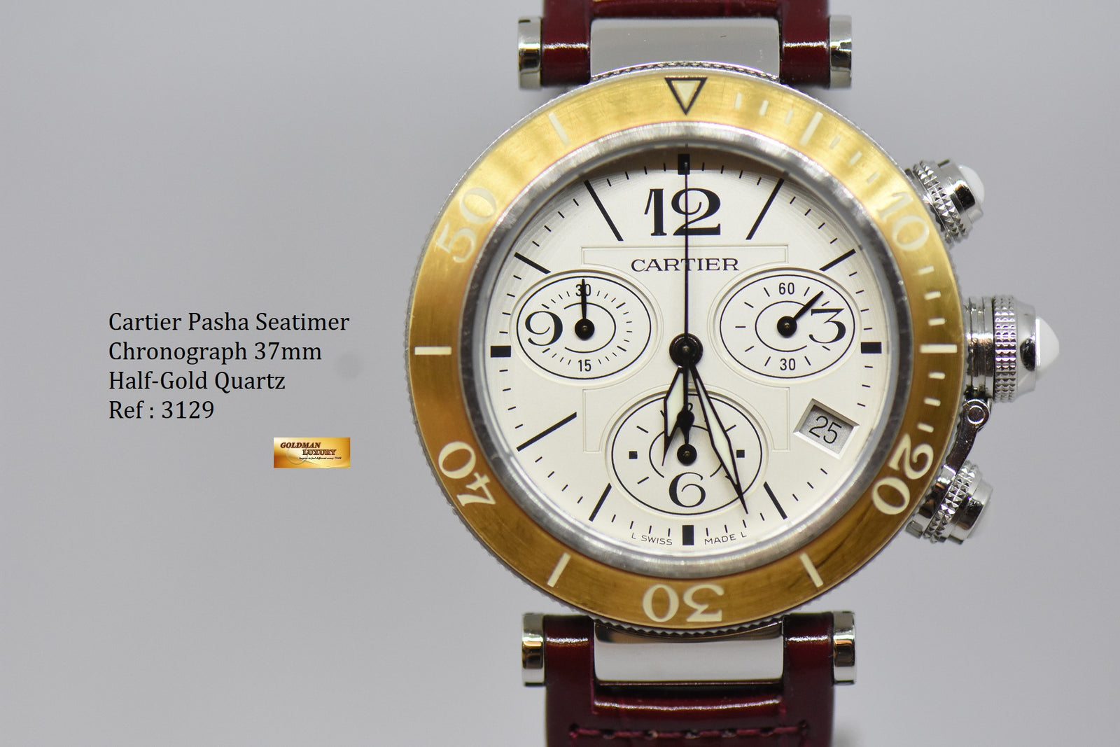 SOLD CARTIER PASHA SEATIMER 37mm CHRONOGRAPH HALF GOLD QUARTZ 3129 Goldman Luxury