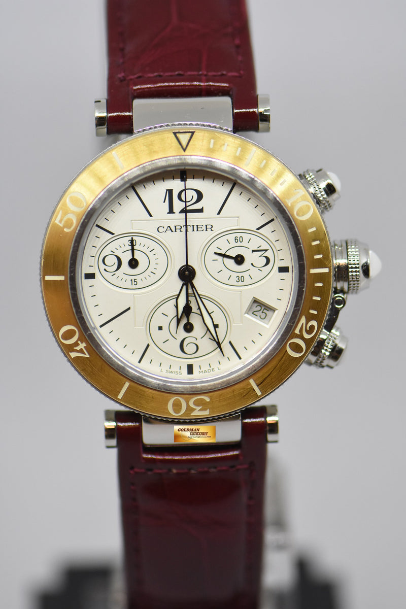 SOLD CARTIER PASHA SEATIMER 37mm CHRONOGRAPH HALF GOLD QUARTZ