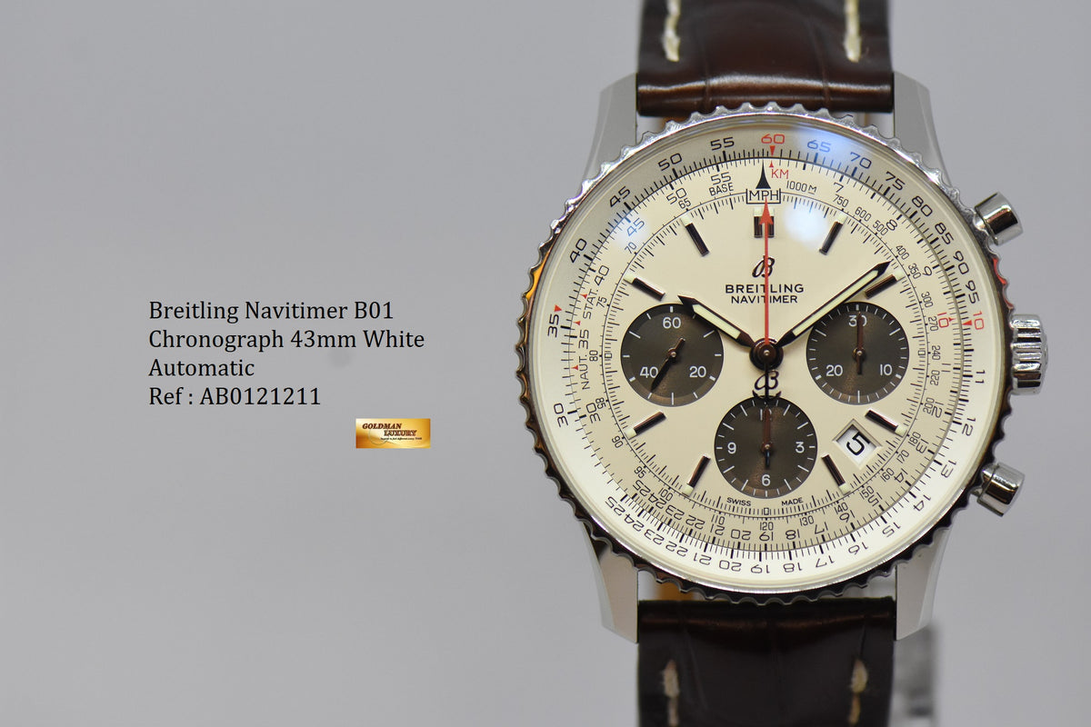 [SOLD] BREITLING NAVITIMER B01 CHRONOGRAPH 43mm AUTOMATIC WHITE AB0121211 (MINT)