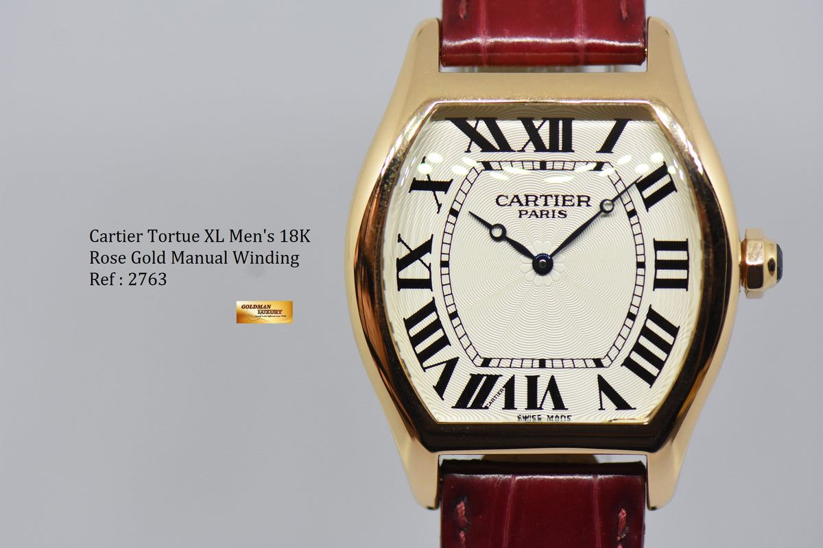 [SOLD] CARTIER TORTUE XL MEN’S 18K ROSE GOLD MANUAL WINDING 2763 (MINT)