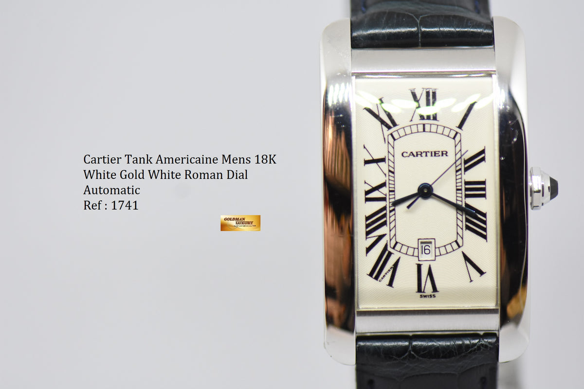 [SOLD] CARTIER TANK AMERICAINE MEN’S 18K WHITE GOLD WHITE ROMAN BLACK NUMERALS AUTOMATIC 1741 (MINT)