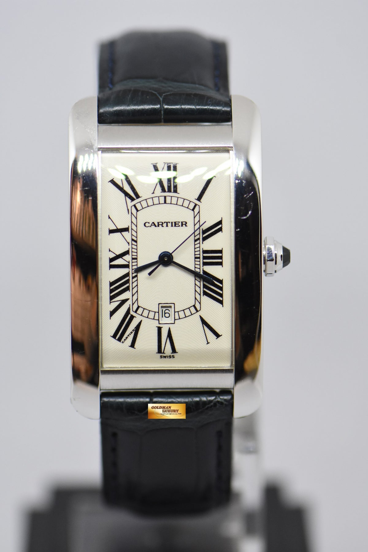 [SOLD] CARTIER TANK AMERICAINE MEN’S 18K WHITE GOLD WHITE ROMAN BLACK NUMERALS AUTOMATIC 1741 (MINT)