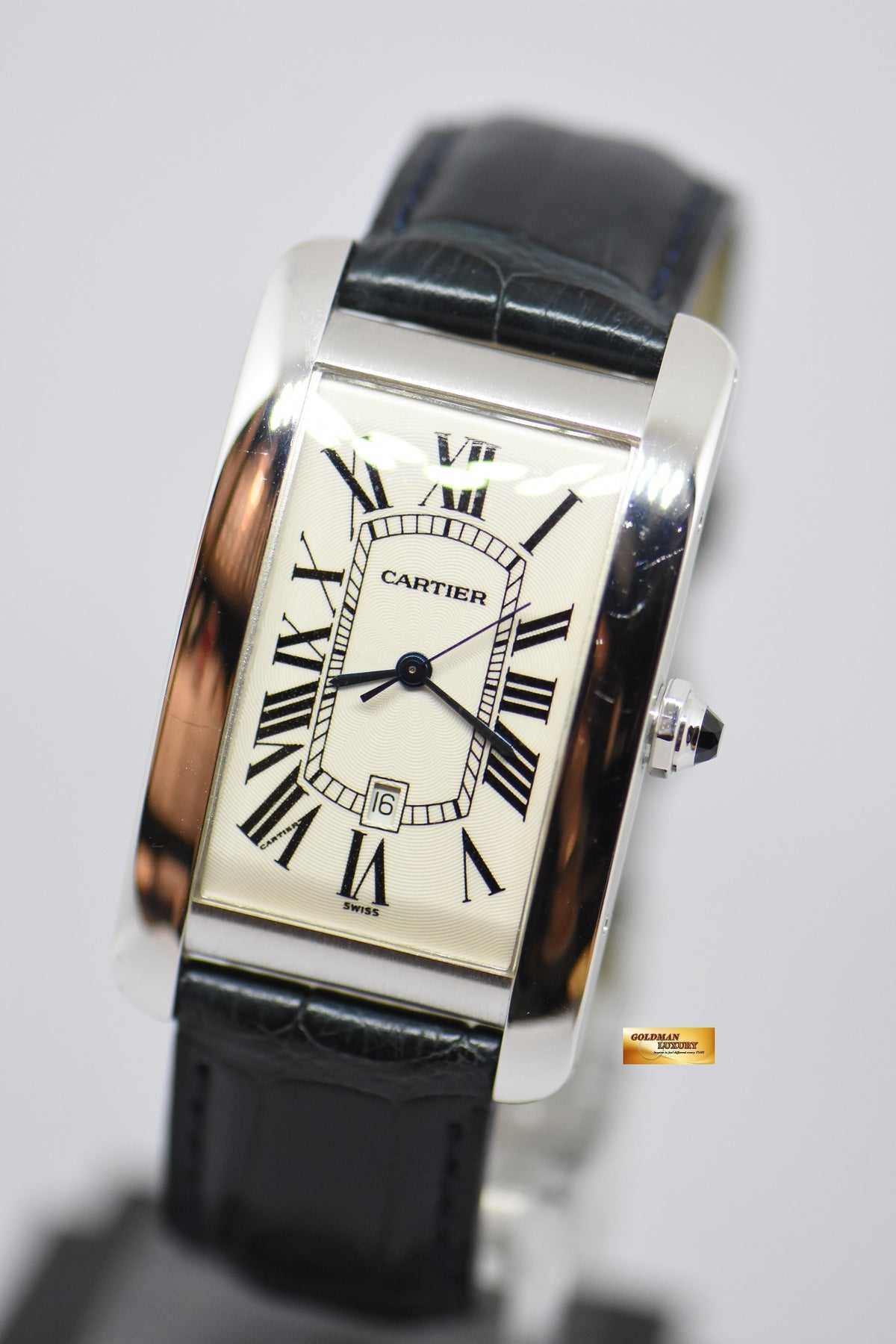 [SOLD] CARTIER TANK AMERICAINE MEN’S 18K WHITE GOLD WHITE ROMAN BLACK NUMERALS AUTOMATIC 1741 (MINT)