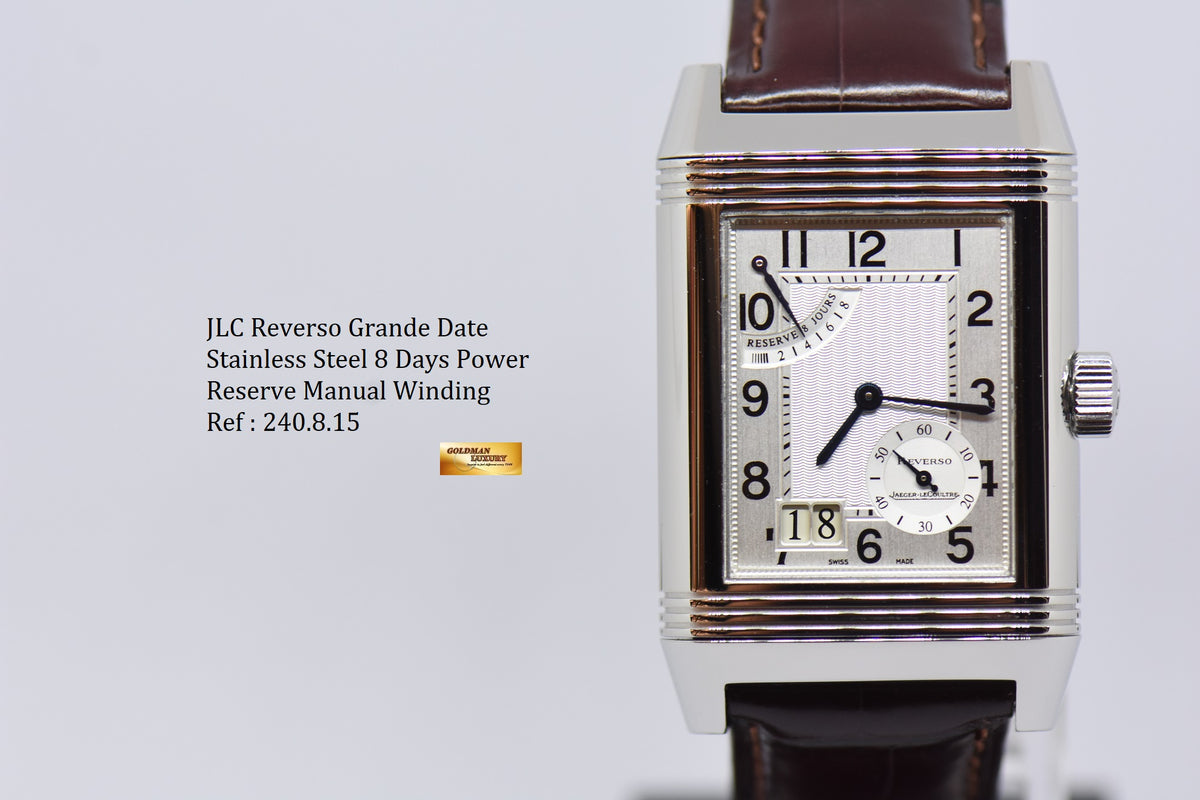 [SOLD] JLC REVERSO GRANDE DATE 8 DAYS POWER RESERVE STAINLESS STEEL MANUAL WINDING 240.8.15 (MINT)