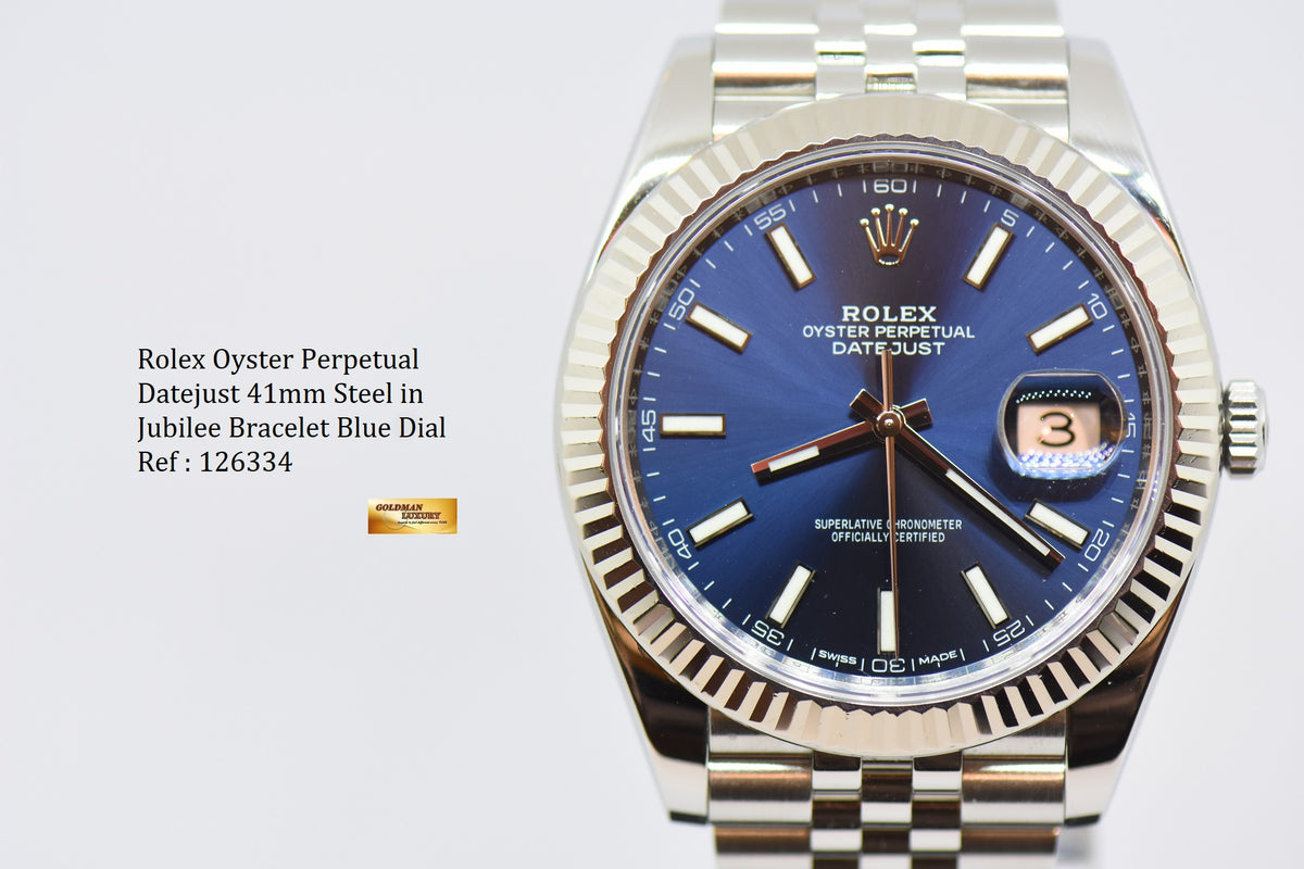 [SOLD] ROLEX OYSTER PERPETUAL DATEJUST 41mm JUBILEE STEEL IN BRACELET BLUE DIAL 126334 (MINT)