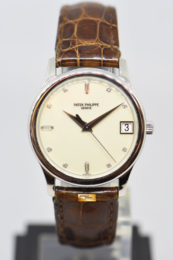 [SOLD] PATEK PHILIPPE CALATRAVA PLATINUM 34mm IVORY DIAMOND DIAL AUTOMATIC 3998 (NEAR MINT)