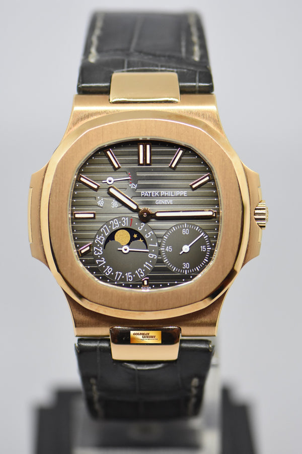 [SOLD] PATEK PHILIPPE NAUTILUS 18K ROSE GOLD IN LEATHER STRAP POWER RESERVE MOONPHASE 5712R (MINT)