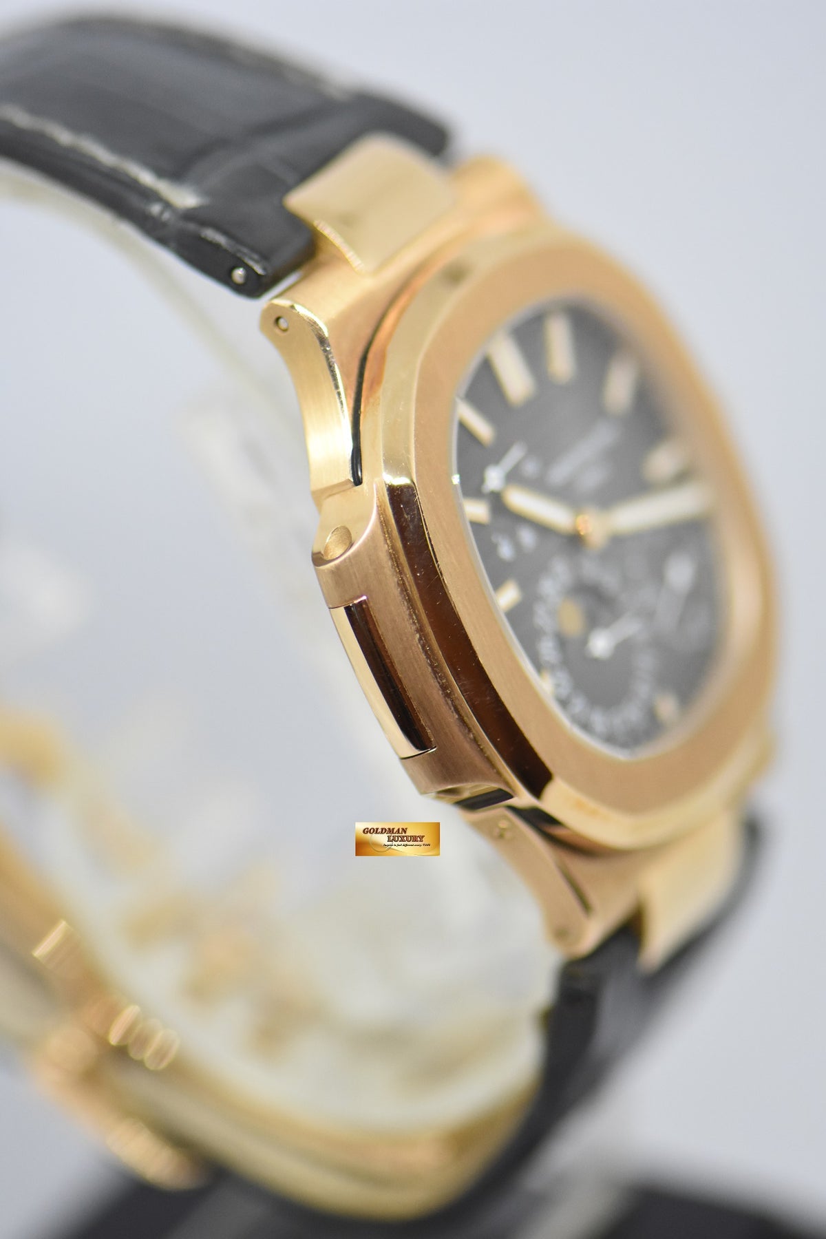 [SOLD] PATEK PHILIPPE NAUTILUS 18K ROSE GOLD IN LEATHER STRAP POWER RESERVE MOONPHASE 5712R (MINT)