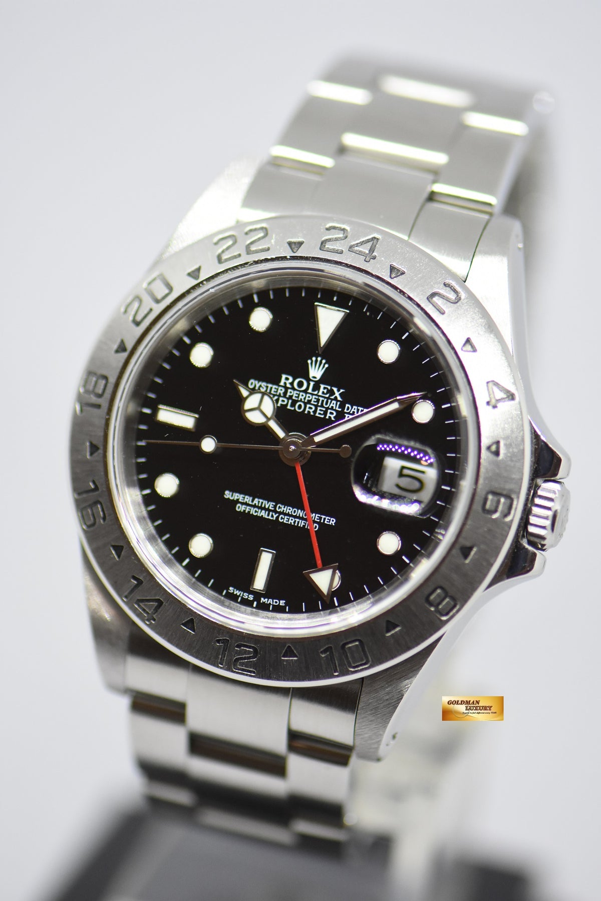 [SOLD] ROLEX OYSTER PERPETUAL EXPLORER II 40mm STEEL IN BRACELET BLACK 16570 (PINHOLE-SOLID ENDLINK) (NEAR MINT)