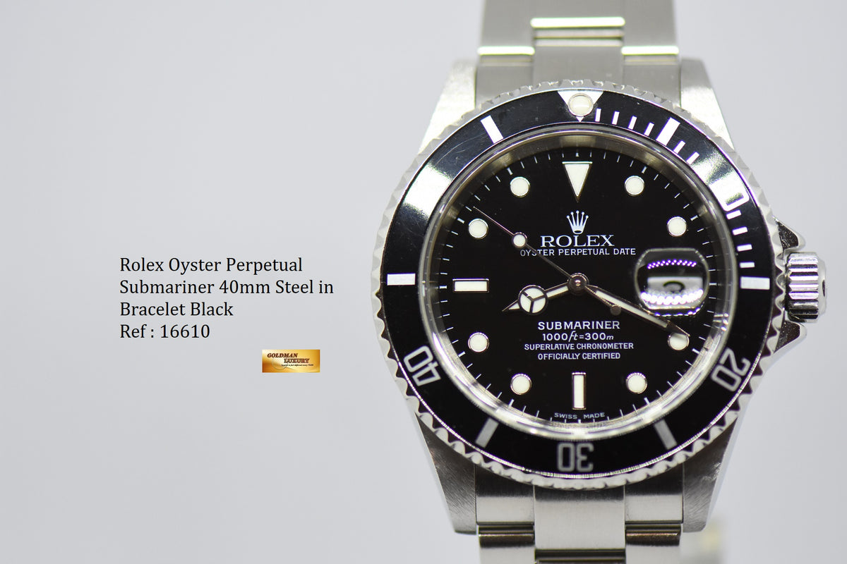 [SOLD] ROLEX OYSTER PERPETUAL SUBMARINER 40mm BLACK 16610 (PINHOLE – SOLID ENDLINKS) (NEAR MINT)