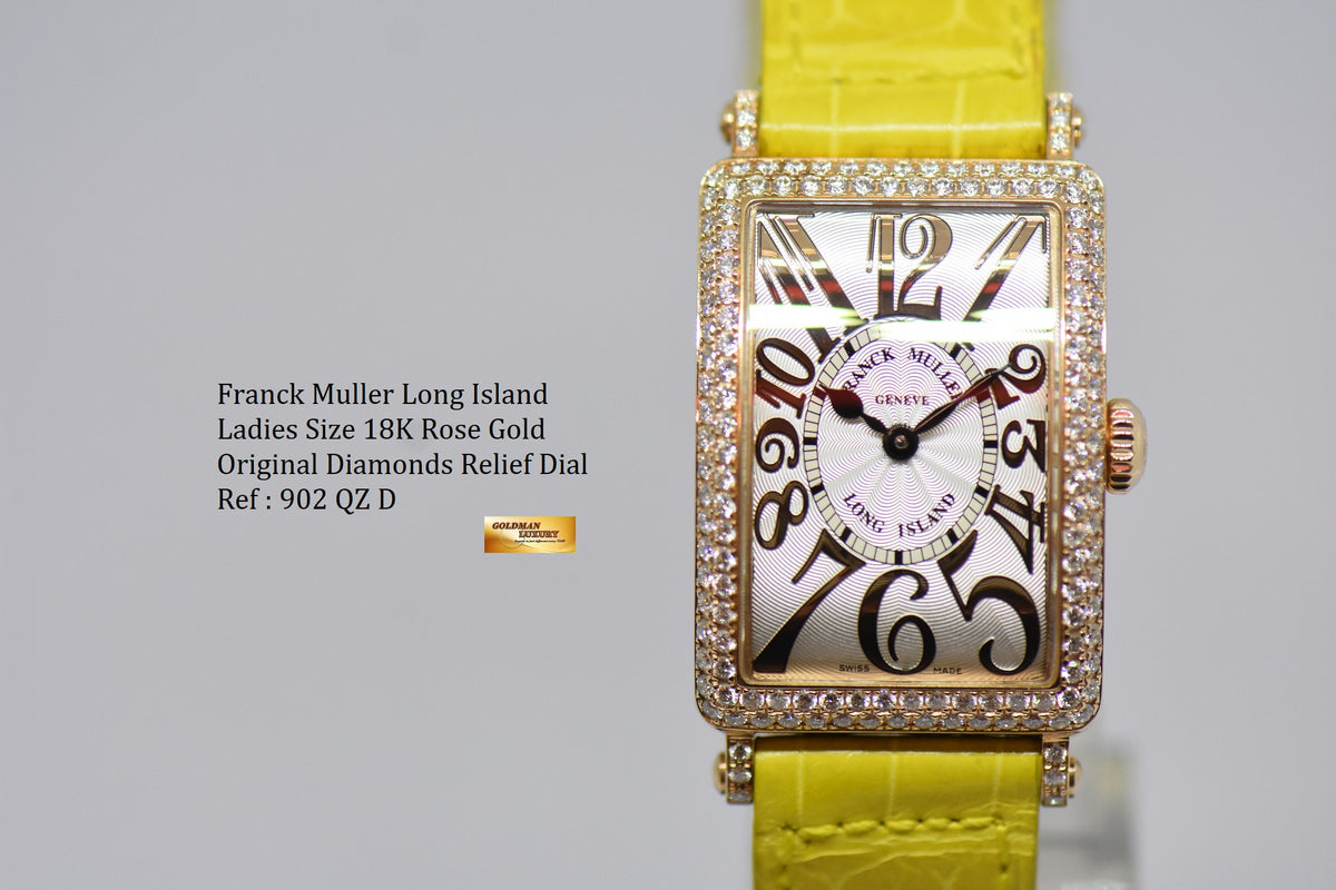 [SOLD] FRANCK MULLER LONG ISLAND LADIES 18K YELLOW GOLD ORIGINAL DIAMONDS RELIEF DIAL QUARTZ 902 QZ D (MINT)