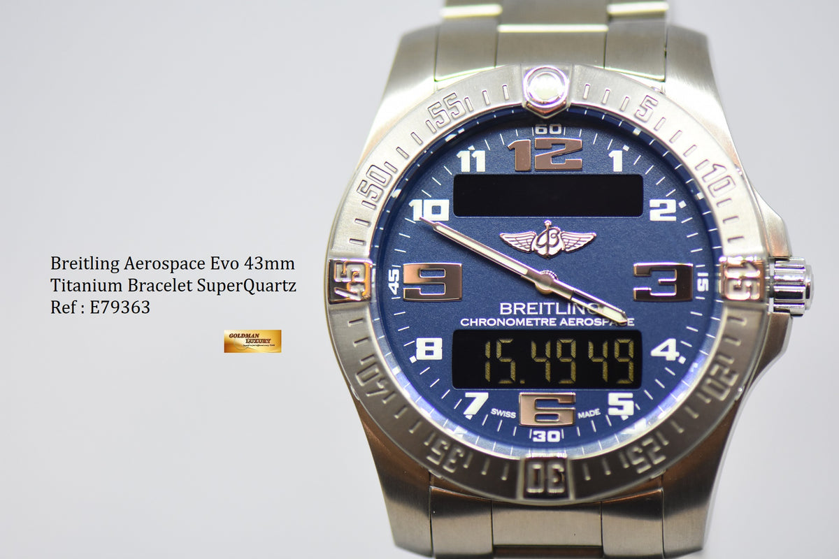 [SOLD] BREITLING AEROSPACE EVO 43mm TITANIUM IN BRACELET SUPERQUARTZ BLUE (MINT)