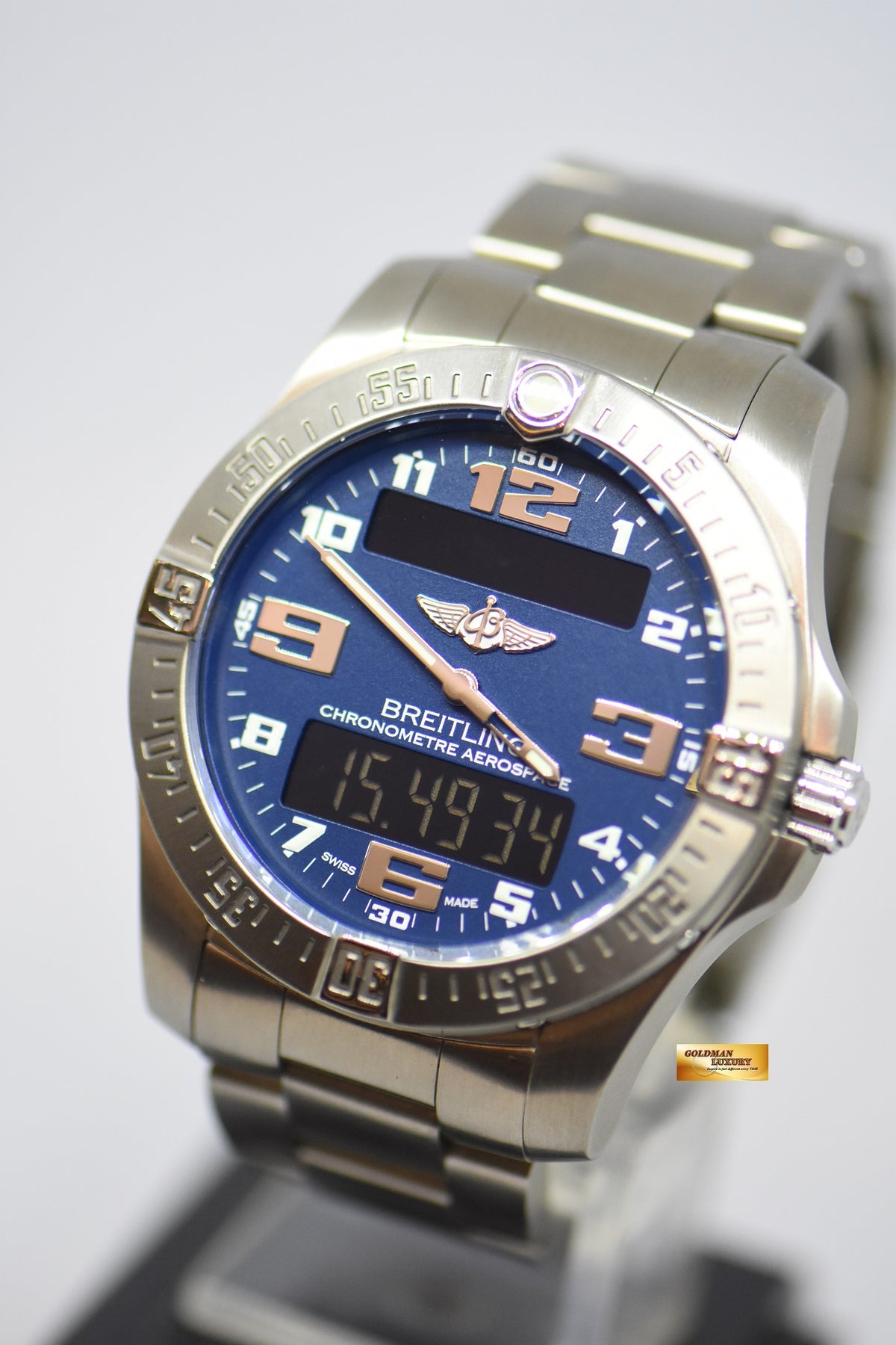 [SOLD] BREITLING AEROSPACE EVO 43mm TITANIUM IN BRACELET SUPERQUARTZ BLUE (MINT)