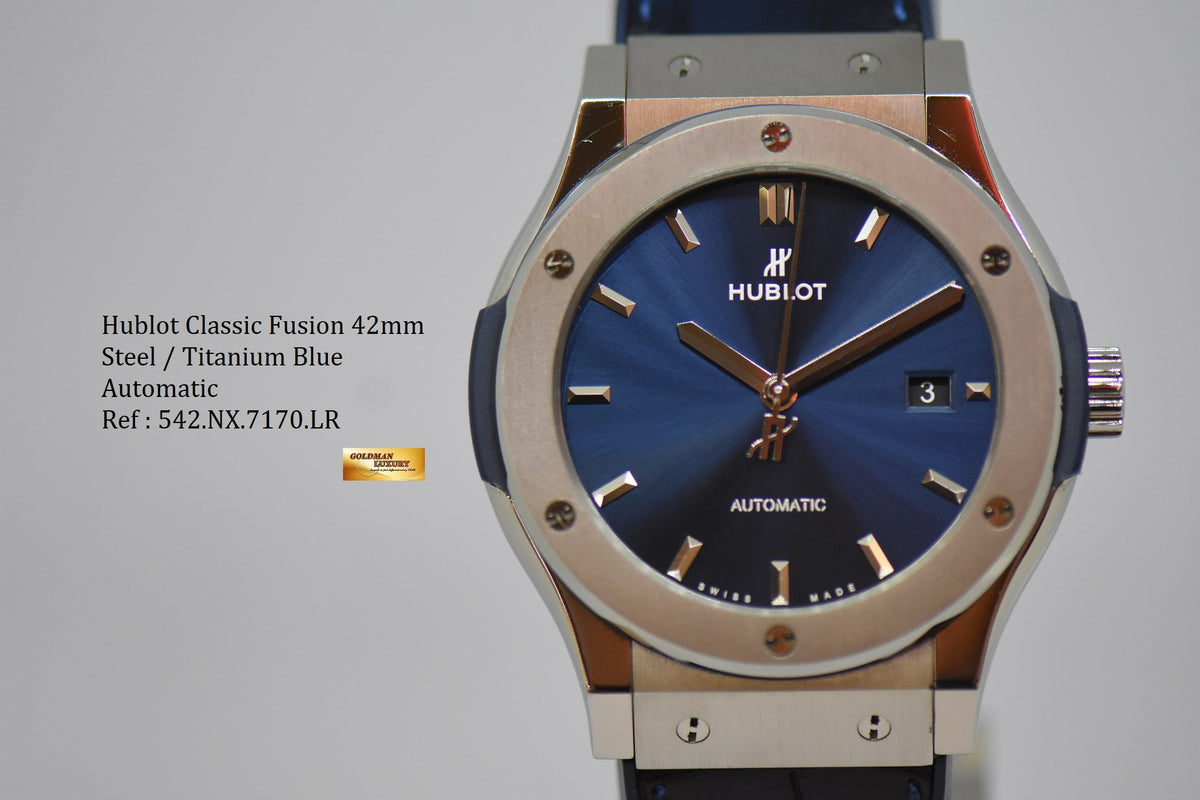 [SOLD] HUBLOT CLASSIC FUSION 42mm STEEL / TITANIUM AUTOMATIC BLUE 542.NX.7170.LR (MINT)