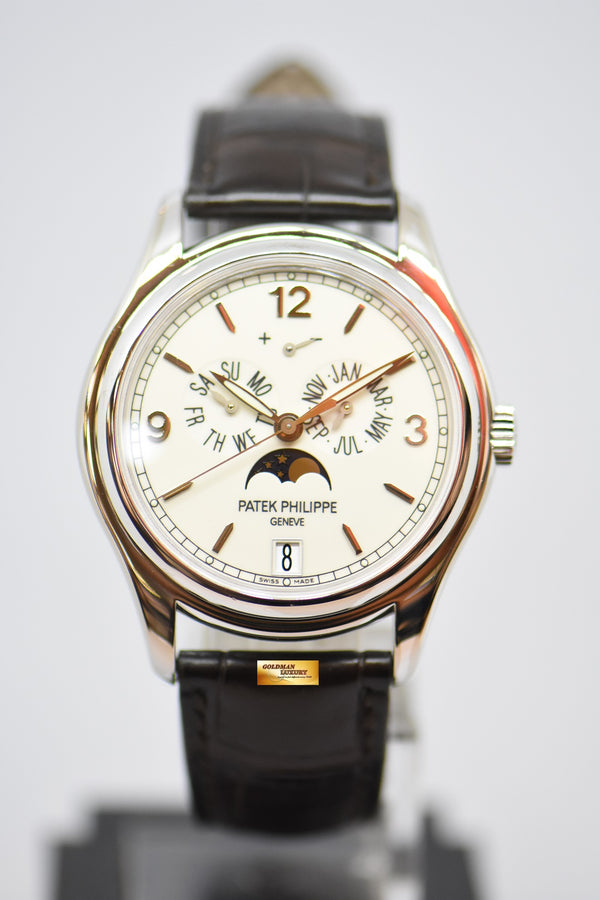 [SOLD] PATEK PHILIPPE COMPLICATIONS ANNUAL CALENDAR MOON-PHASE w/ POWER RESERVE 18K WHITE GOLD AUTOMATIC 5146G (MINT)