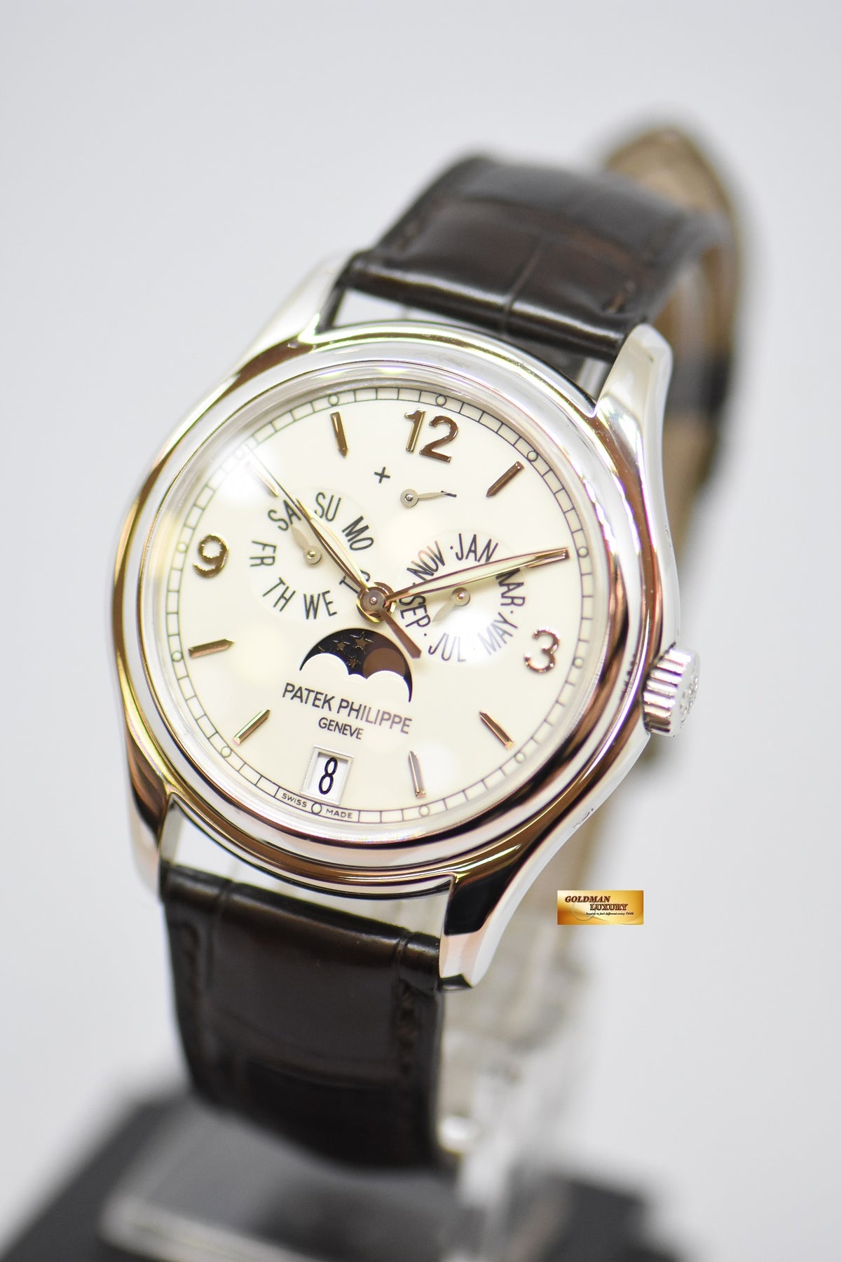 [SOLD] PATEK PHILIPPE COMPLICATIONS ANNUAL CALENDAR MOON-PHASE w/ POWER RESERVE 18K WHITE GOLD AUTOMATIC 5146G (MINT)