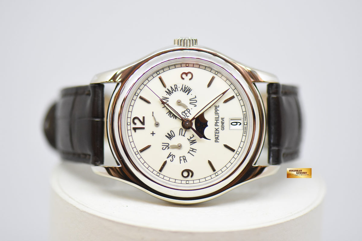 [SOLD] PATEK PHILIPPE COMPLICATIONS ANNUAL CALENDAR MOON-PHASE w/ POWER RESERVE 18K WHITE GOLD AUTOMATIC 5146G (MINT)