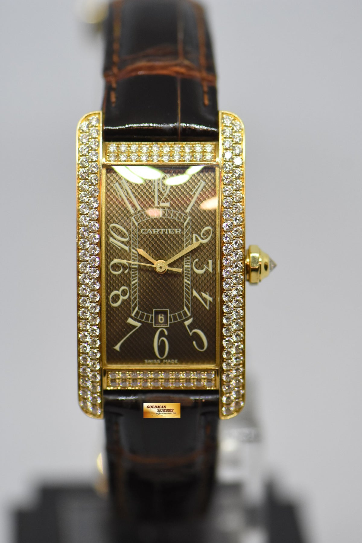 [SOLD] CARTIER TANK AMERICAINE LADIES 18K ROSE GOLD ORIGINAL FACTORY DIAMONDS AUTOMATIC 2483 (MINT)