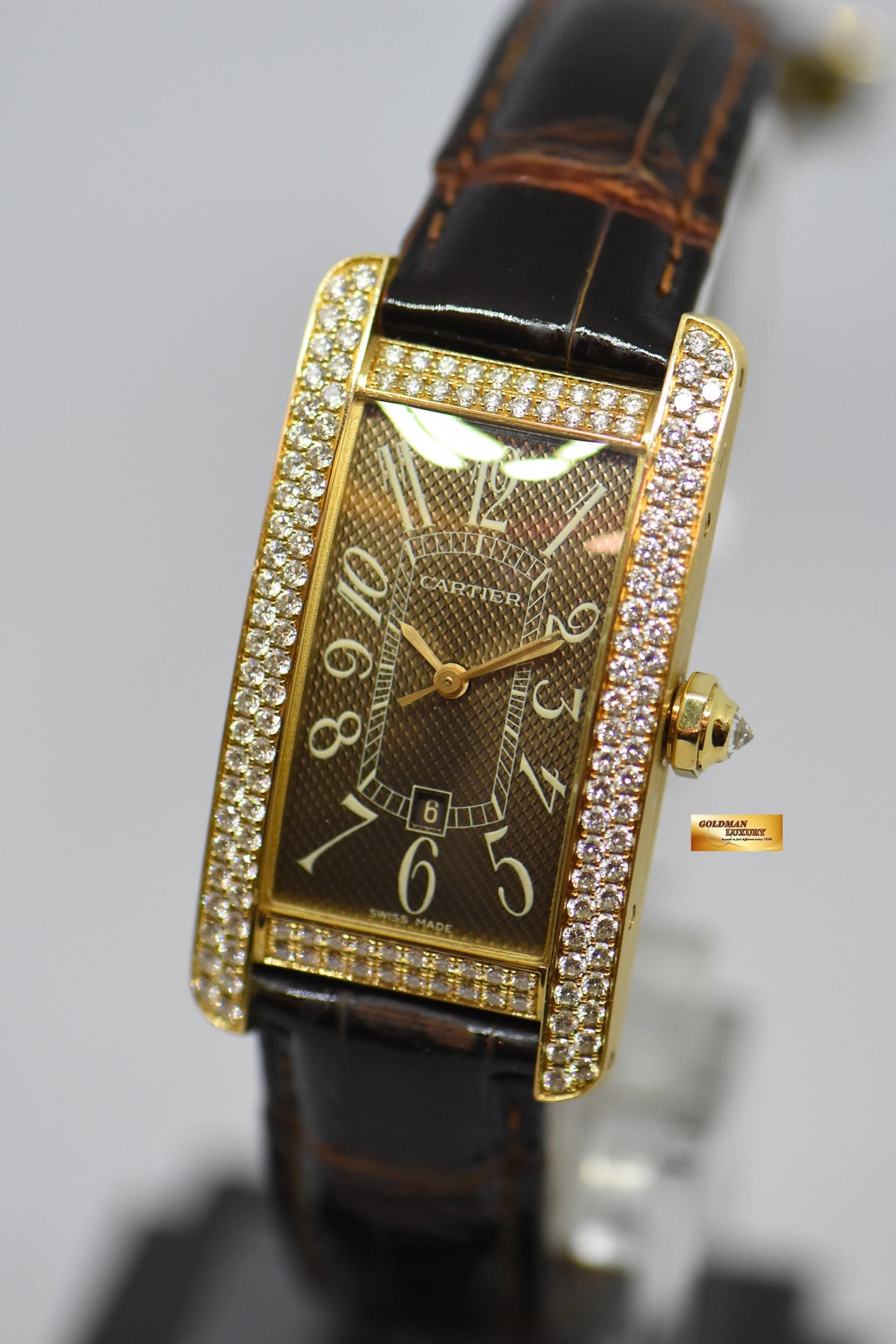 [SOLD] CARTIER TANK AMERICAINE LADIES 18K ROSE GOLD ORIGINAL FACTORY DIAMONDS AUTOMATIC 2483 (MINT)